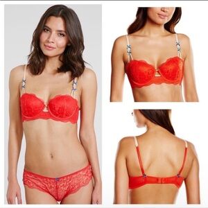 Heidi Klum Cle Damour Contour Balconette Bra Fiery Red Cream Tan 32D
